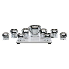 1970s Gucci Style Vintage Chrome & Smoked Glass Chained Barware Caddy Set