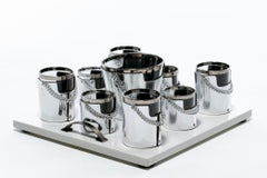 1970s Gucci Style Vintage Chrome & Smoked Glass Chained Barware Caddy Set