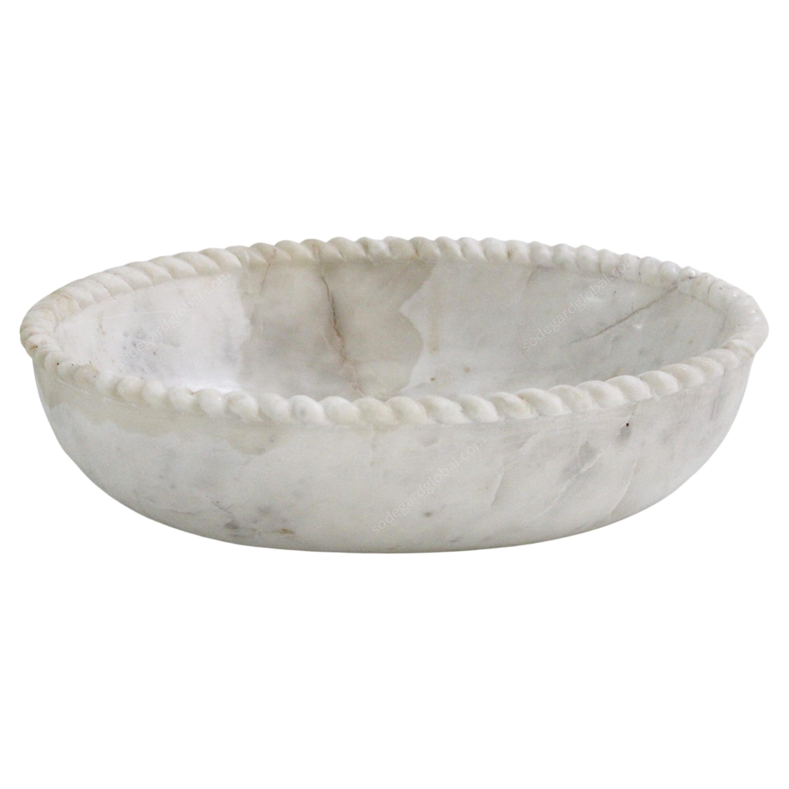 Rope Bowl in White Marble Handcrafted in India by Stephanie Odegard For Sale