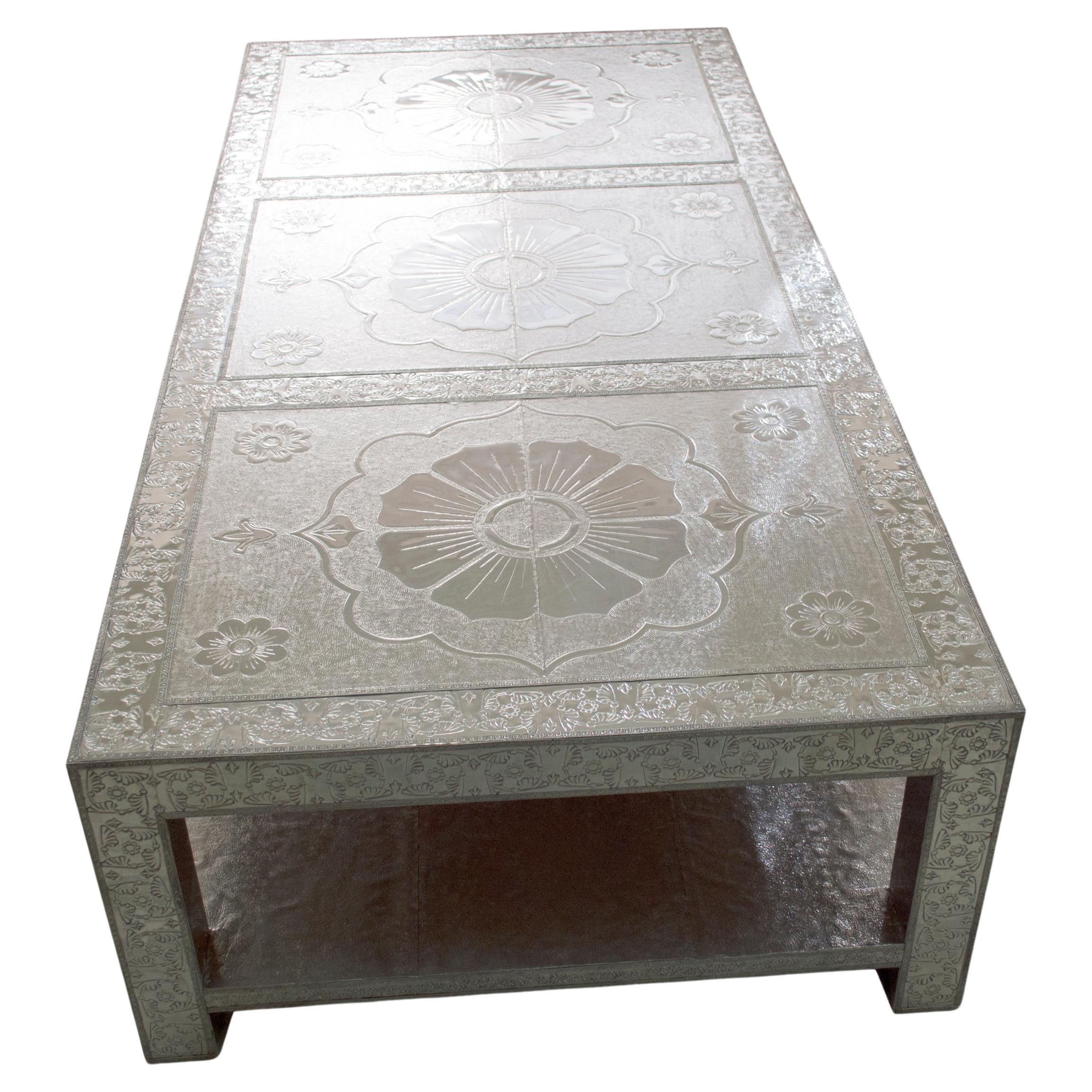 Metal Three Lotus Coffee Table in White Bronze by Stephanie Odegard For Sale