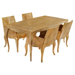 Louise Dining Table Set with 4 Club Chairs in Medium Hammered Brass Over Teak 