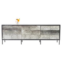Modern Nine Drawer Mirror Chest of Drawers with Vintage Metal Base by ErcoleHome