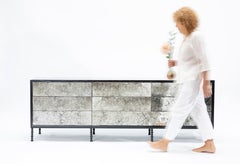 Modern Nine Drawer Mirror Chest of Drawers with Vintage Metal Base by ErcoleHome