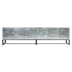 Modern Six Door Mystic Glass Buffet With Chelsea Metal Base by Ercole Home