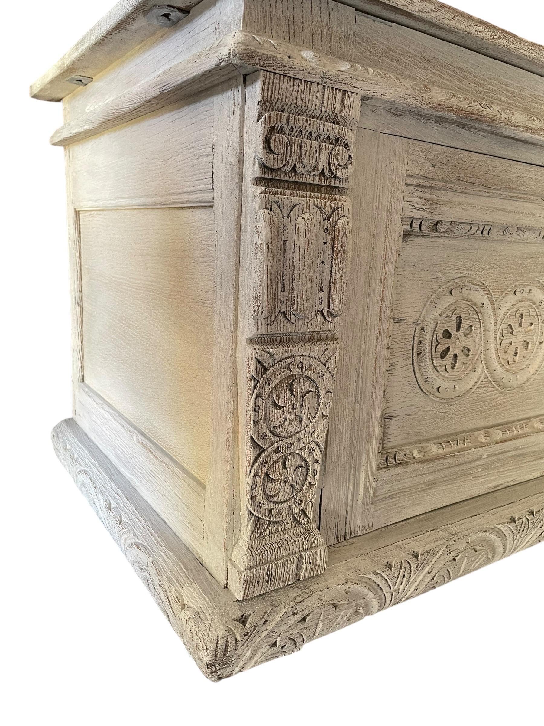 Hand-Carved Limed Oak Sideboard Dresser For Sale