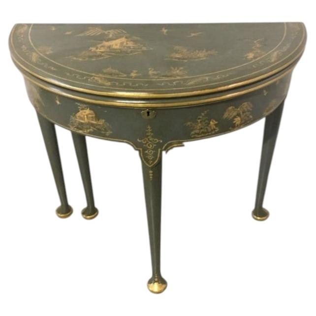 18th Century Walnut Chinoiserie Games Table, Blue Lacquer, Restored For Sale