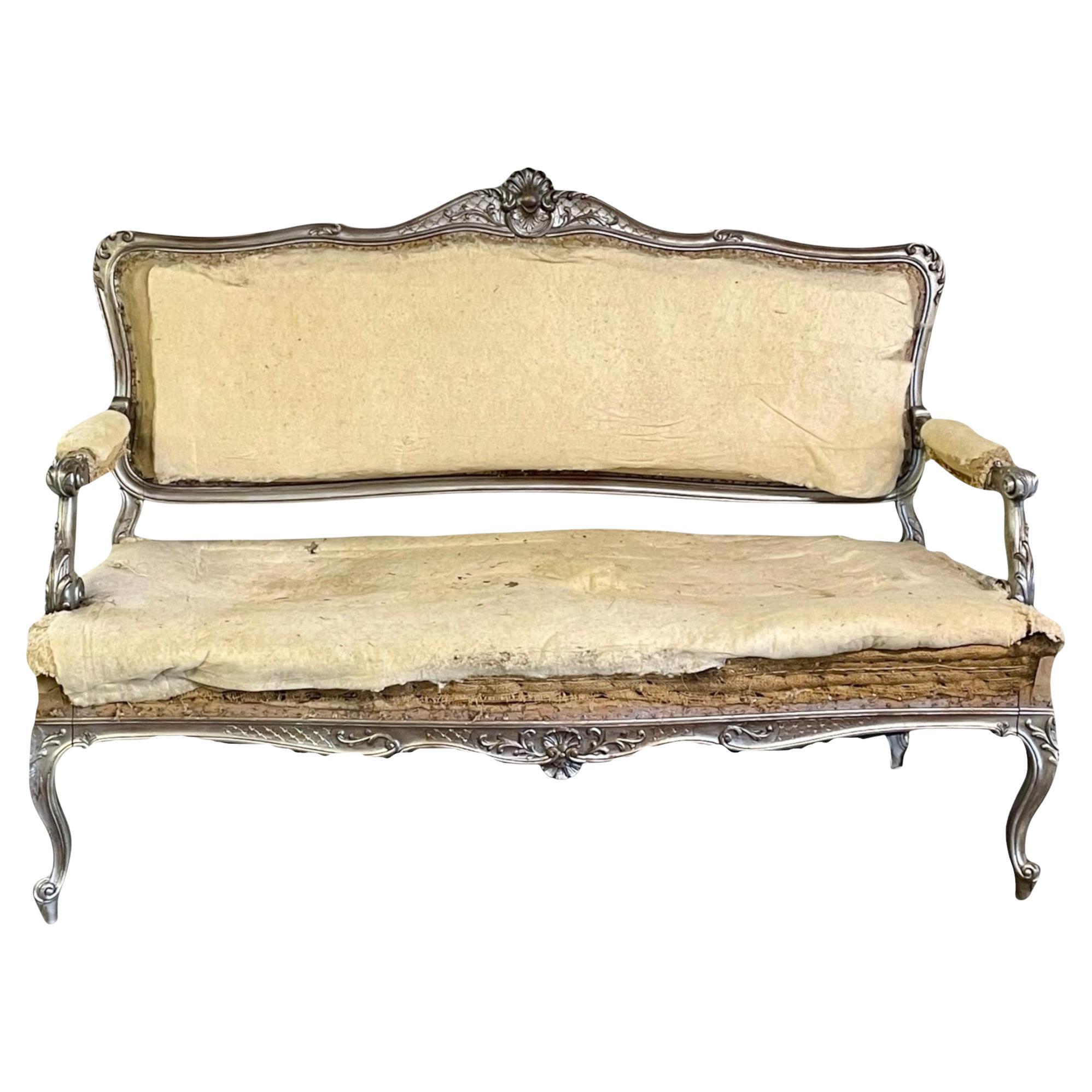 Louis XV Silver Giltwood Carved Three-Piece Salon or Parlor Suite/Sofa