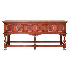 Jacobean Oak Salmon Red/Silver Sideboard Dresser Base