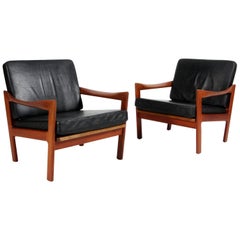 Pair of Illum Wikkelsø for N. Eilersen Lounge Chairs, Model 20, in Solid Teak