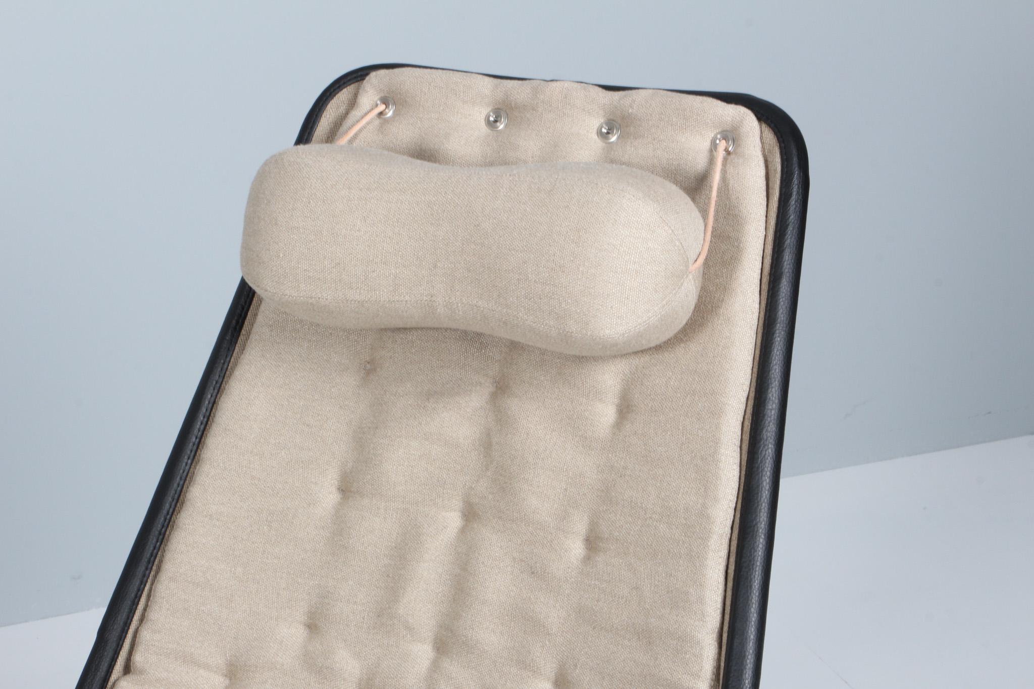 Mid-Century Modern Bruno Mathsson Chaise longue Jetson en toile et cuir noir en vente