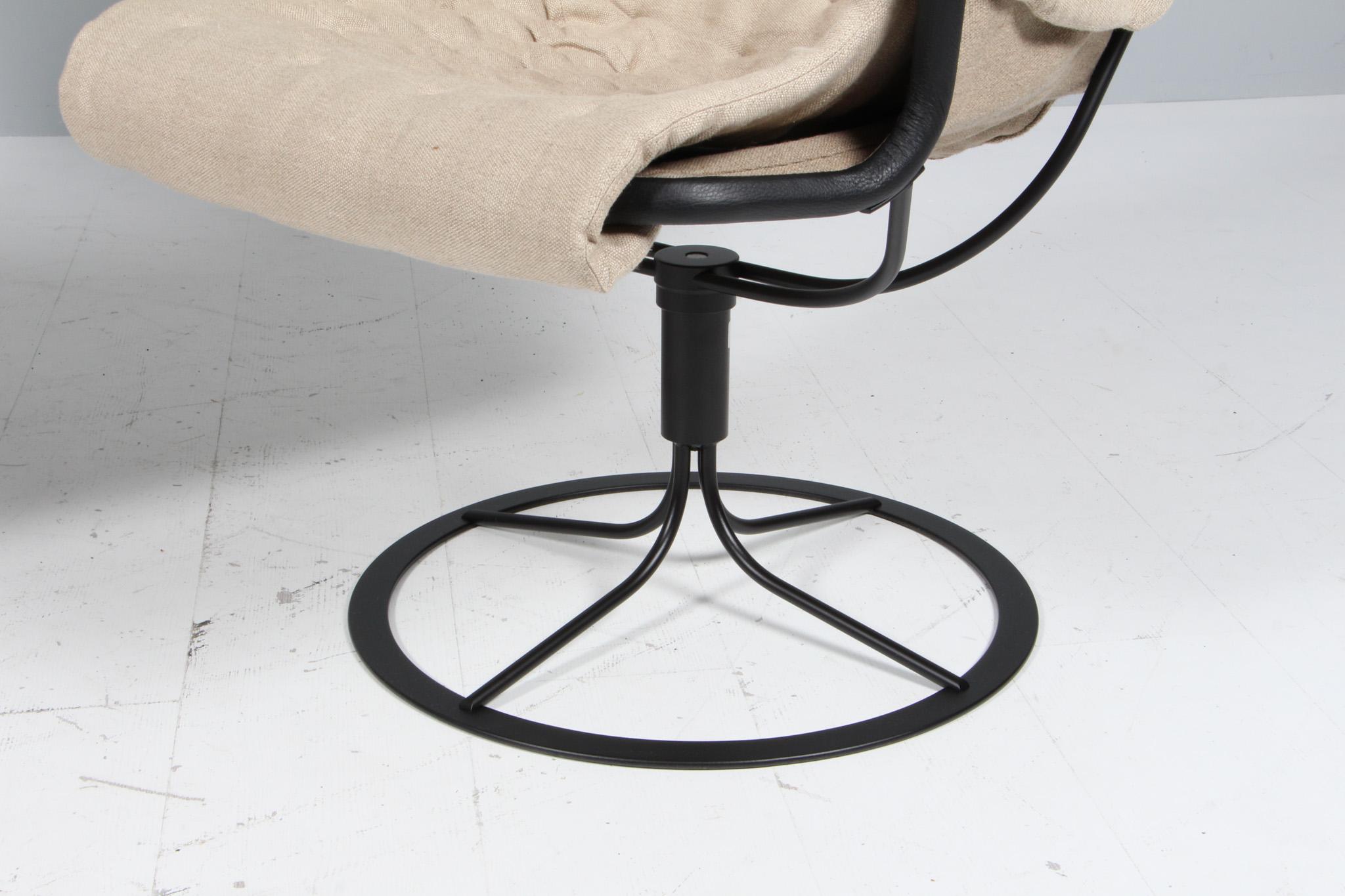 Suédois Bruno Mathsson Chaise longue Jetson en toile et cuir noir en vente