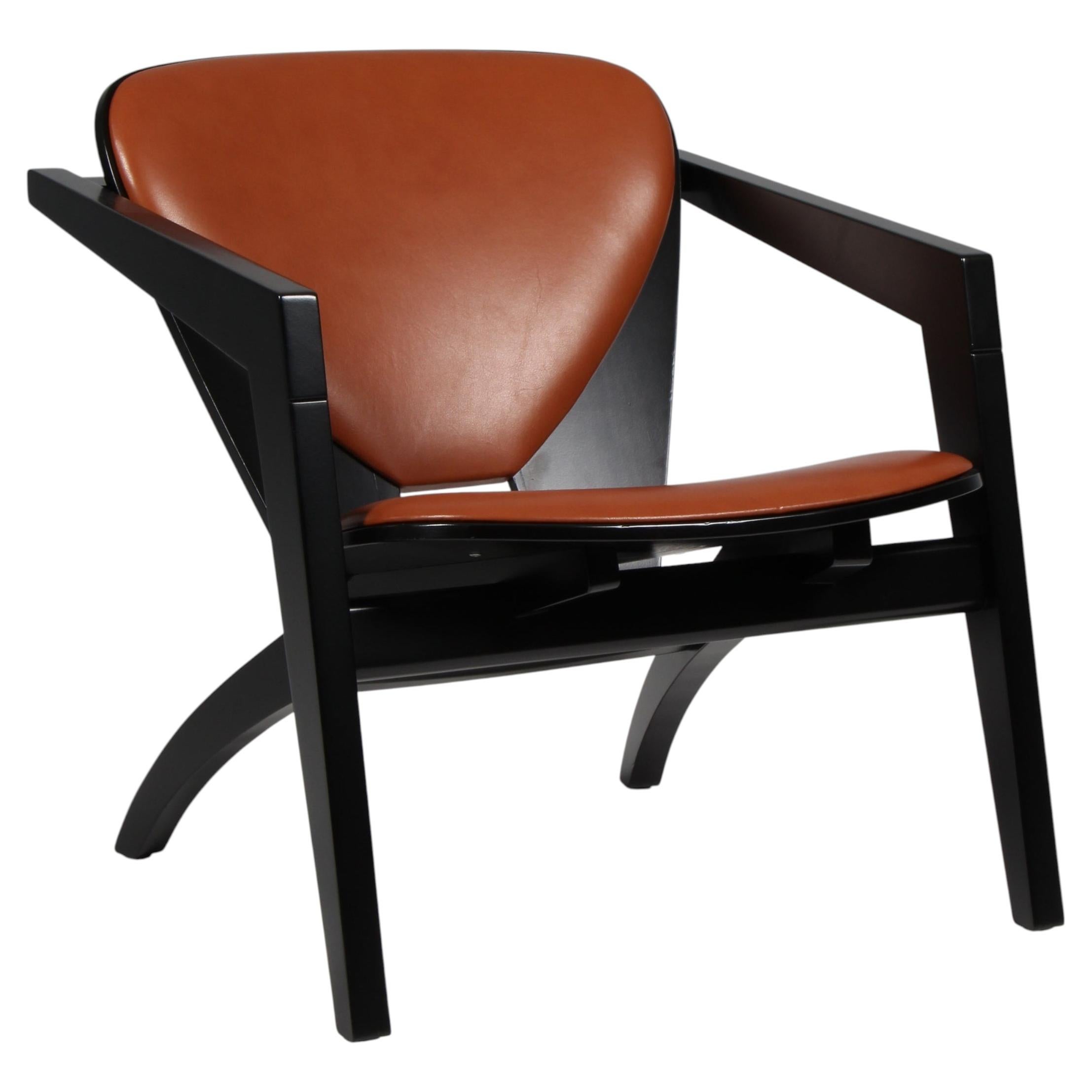Hans J. Wegner Lounge-Sessel, „Butterfly“, schwarze Buche und Vollnarbenleder im Angebot