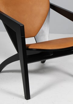 Hans J. Wegner Lounge Chairs, butterfly, black beech and full grain leather