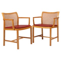 Ditte Heath pour Søren Horn, Fauteuils, orme et rotin, cuir. Années 1960