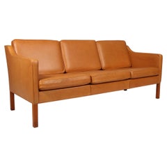 Børge Mogensen Three-Seat Sofa, Model 2323, Patinated full grain leather