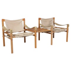 Arne Norell Scirocco Lounge Chairs with table, Ash Frame and Leather Cushions