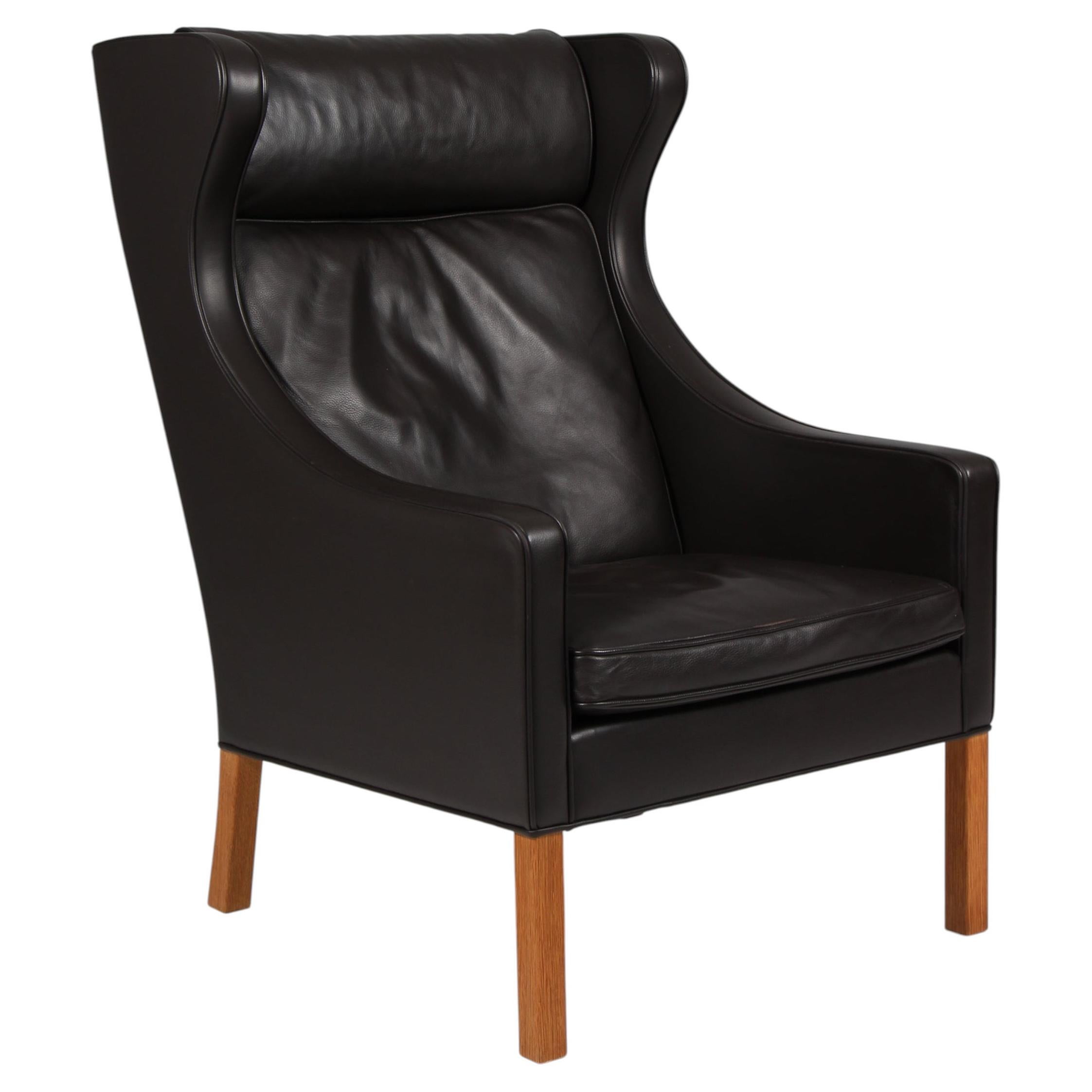 Børge Mogensen Wingback Chair, model 2204. Original leather For Sale