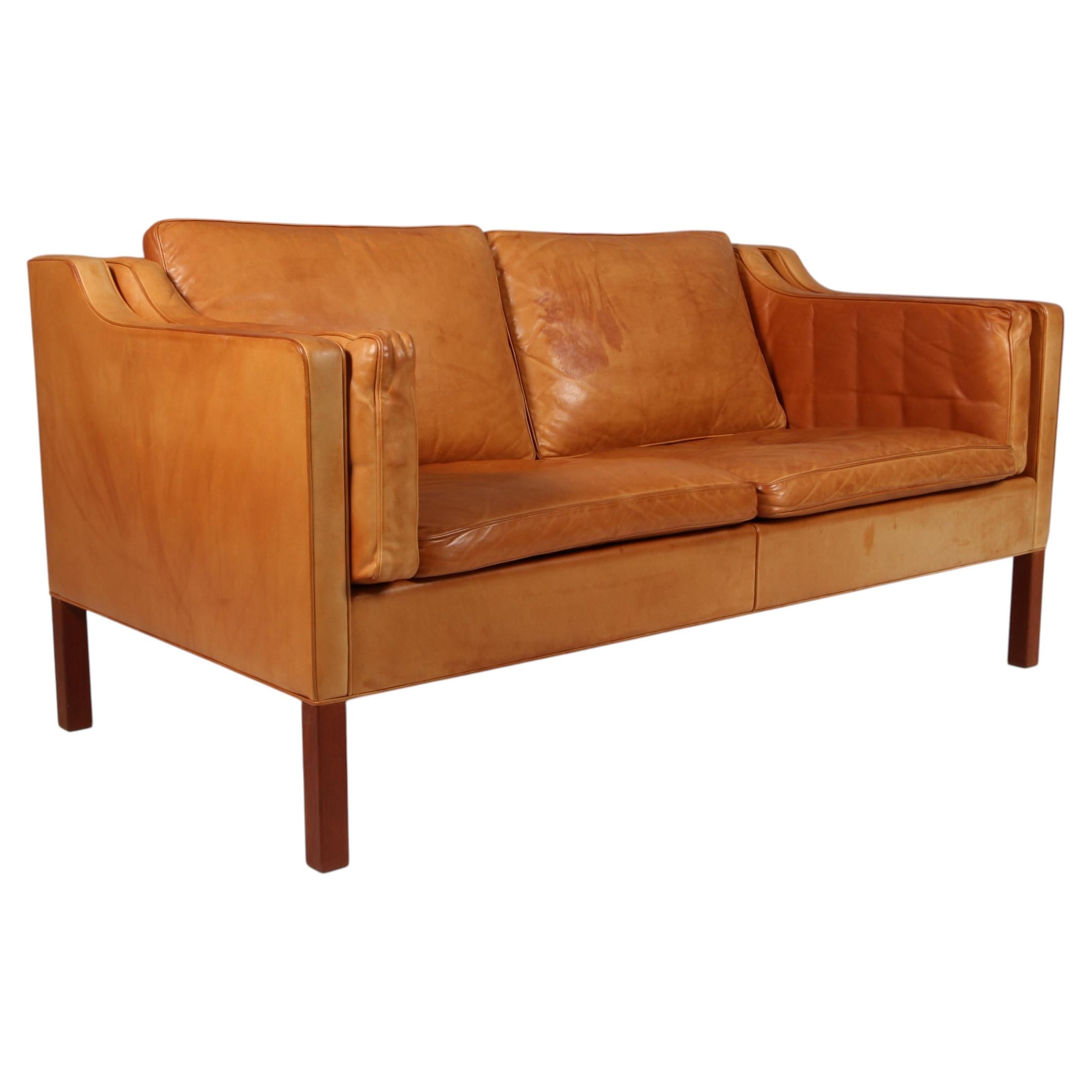 Børge Mogensen Two-Seat Sofa, original patinated nature leather