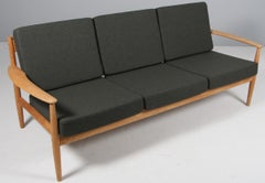 Grete Jalk Three Seat Sofa, Oak and wool