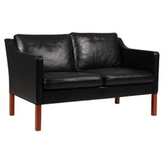 Børge Mogensen 1960s Two-Seat Sofa in Black Leather with Oak Legs