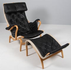 Bruno Mathsson Pernilla Lounge Chair with Ottoman, in patinated leather