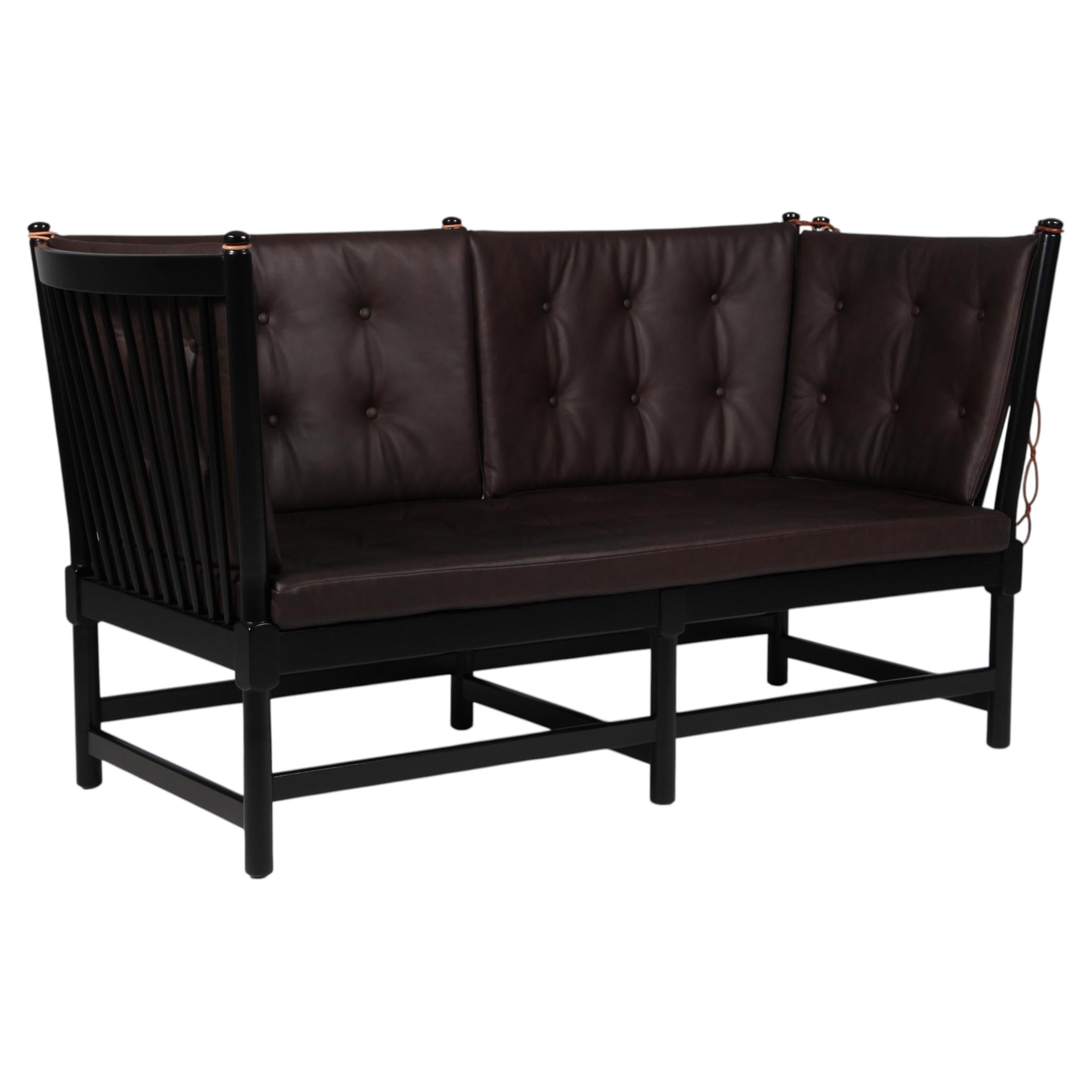 Børge Mogensen Two-Seat Sofa, Tremmesofa Model 1789, black Beech and Leather For Sale