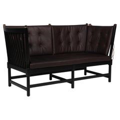 Børge Mogensen Zweisitziges Sofa, Tremmesofa Modell 1789, schwarz Buche und Leder