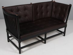Børge Mogensen Zweisitziges Sofa, Tremmesofa Modell 1789, schwarz Buche und Leder