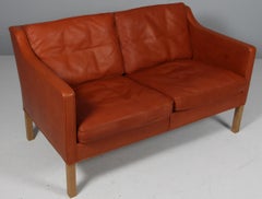 Børge Mogensen 1960s Two-Seat Sofa in Cognac Leather with Oak Legs