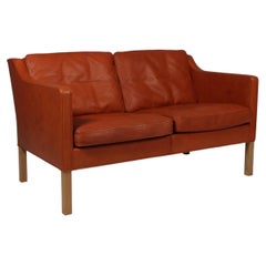 Børge Mogensen 1960s Two-Seat Sofa in Cognac Leather with Oak Legs