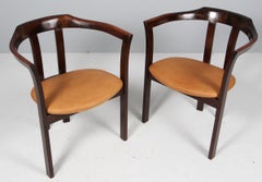 Hans Olsen Sessel von C.S. Möbel, Massivholz Mahagoni und cognacfarbenes Leder, 1960er Jahre