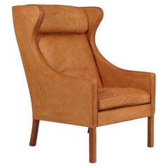 Børge Mogensen Wingback Chair, Teak & Vintage full grain Leather, Danish Design