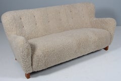 Kai Christensen for Peder Pedersen Three-Seat Sofa, lambsskin. 1940's