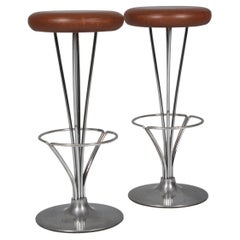 Paire de tabourets de bar « Piet Hein » de Fritz Hansen, en cuir, style moderne danois, années 1960