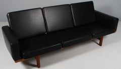 Hans J. Wegner Three-Seat Sofa by GETAMA, Oak Frame, Leather