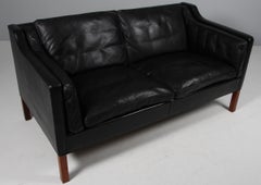 Børge Mogensen Model 2212 Two-Seat Sofa in Black Leather & Teak