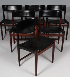 Kurt Østervig, sillas de comedor de madera de palisandro y piel de tope negra