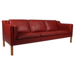 Børge Mogensen Model 2213 Three-Seat Sofa in Red Brown Leather