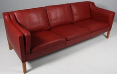 Børge Mogensen Model 2213 Three-Seat Sofa in Red Brown Leather