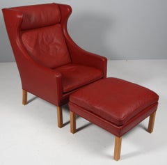 Sedia a dondolo e ottomana Børge Mogensen, modello 2202 / 2204, pelle