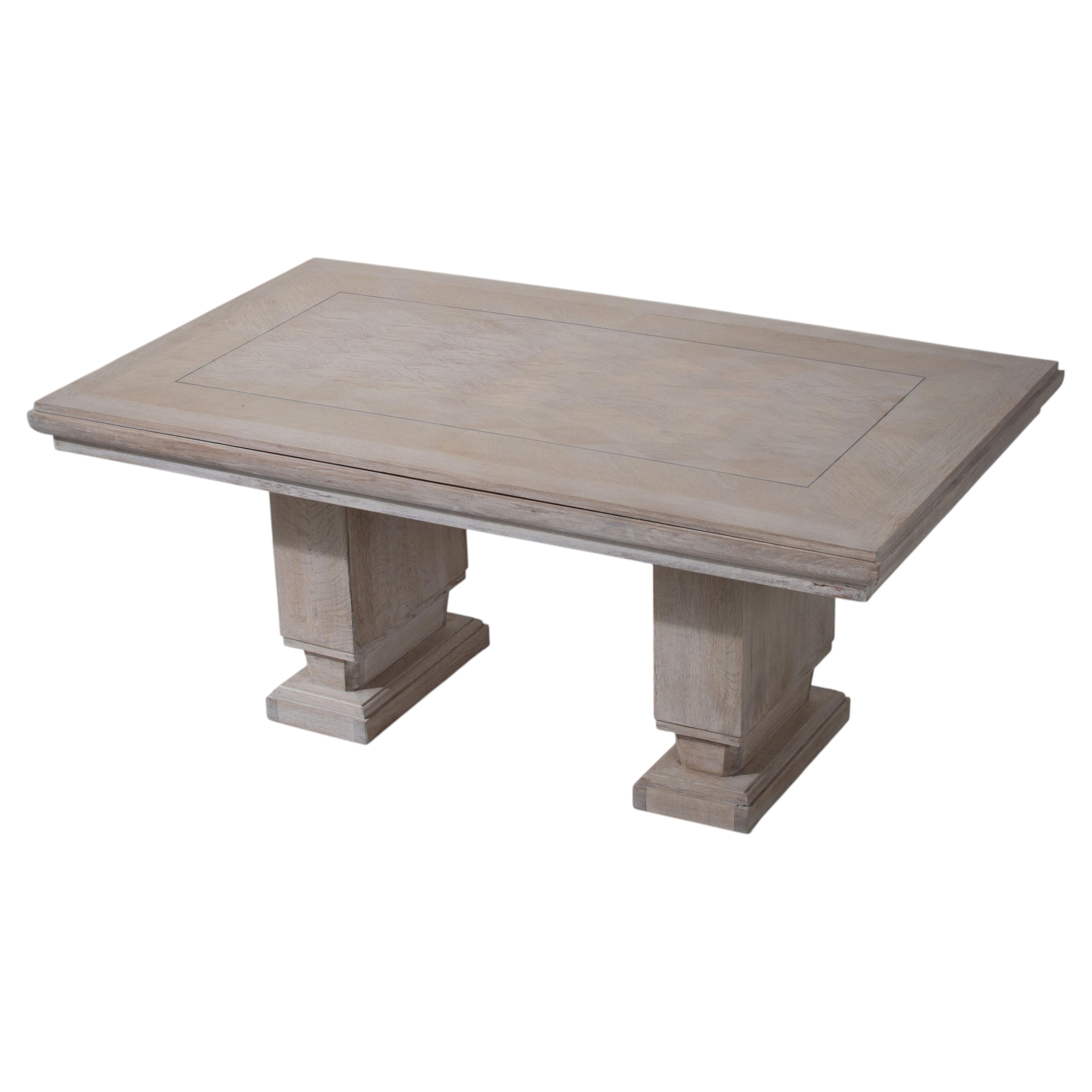 Desk - French - Cerused - Art Deco - Oak, Dudouyt, 1940s For Sale