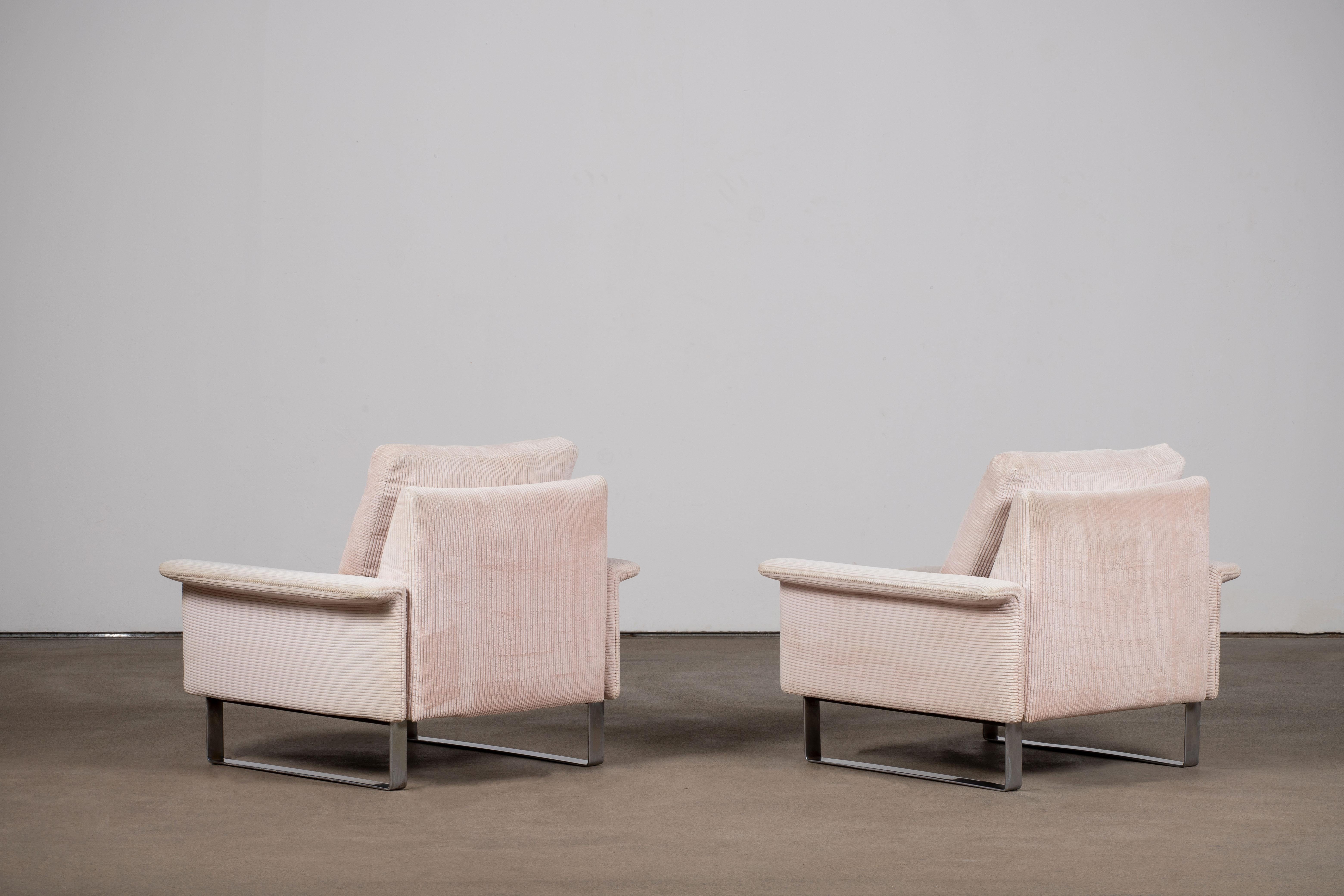 Sillones Club cromados y de terciopelo al estilo de Milo Baughman en Bueno estado para la venta en Kaštel Sućurac, Splitsko-dalmatinska županija