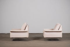 Chrome and Velvet Club Lounge Chairs in Style of Milo Baughman
