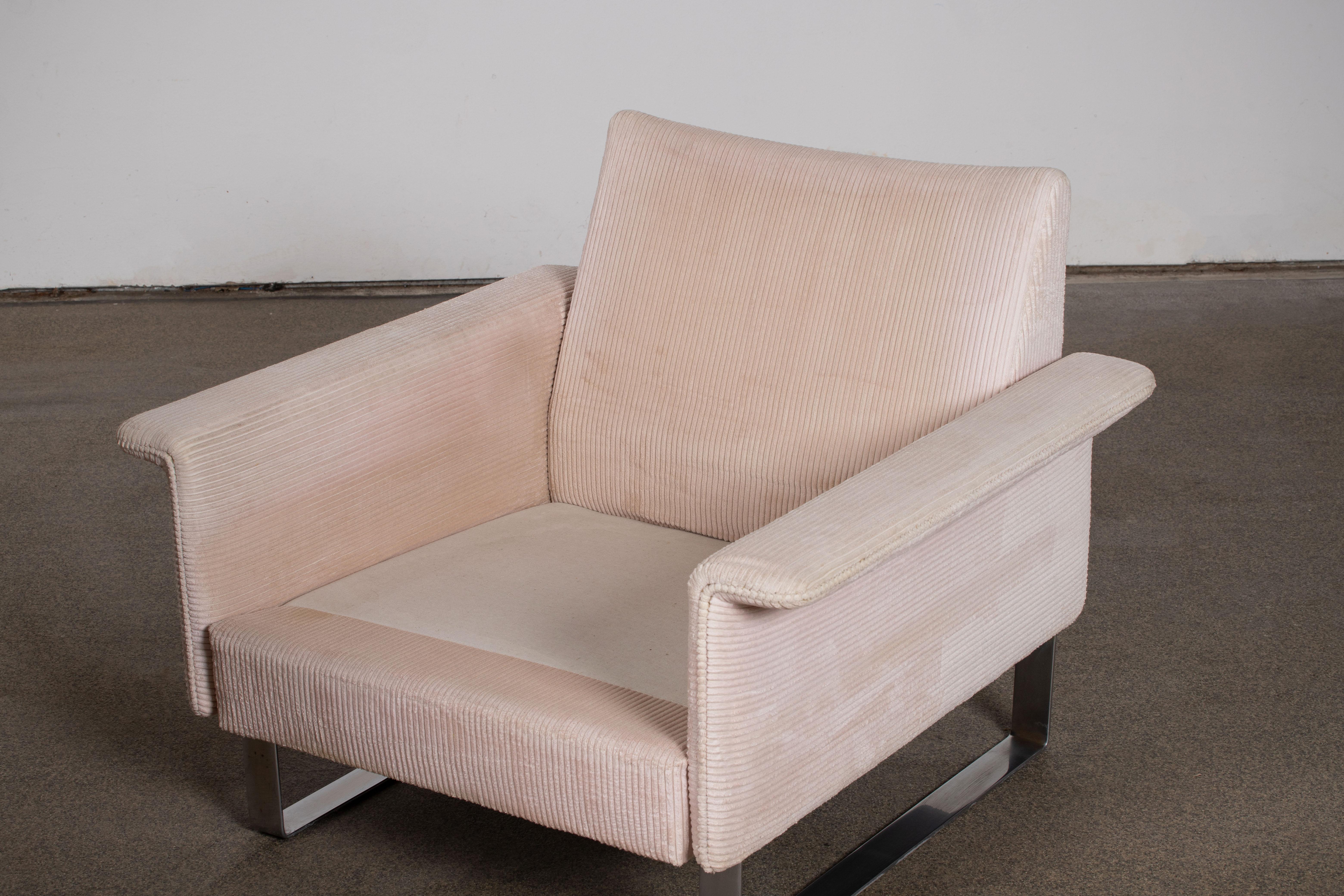 Sillones Club cromados y de terciopelo al estilo de Milo Baughman en venta 3