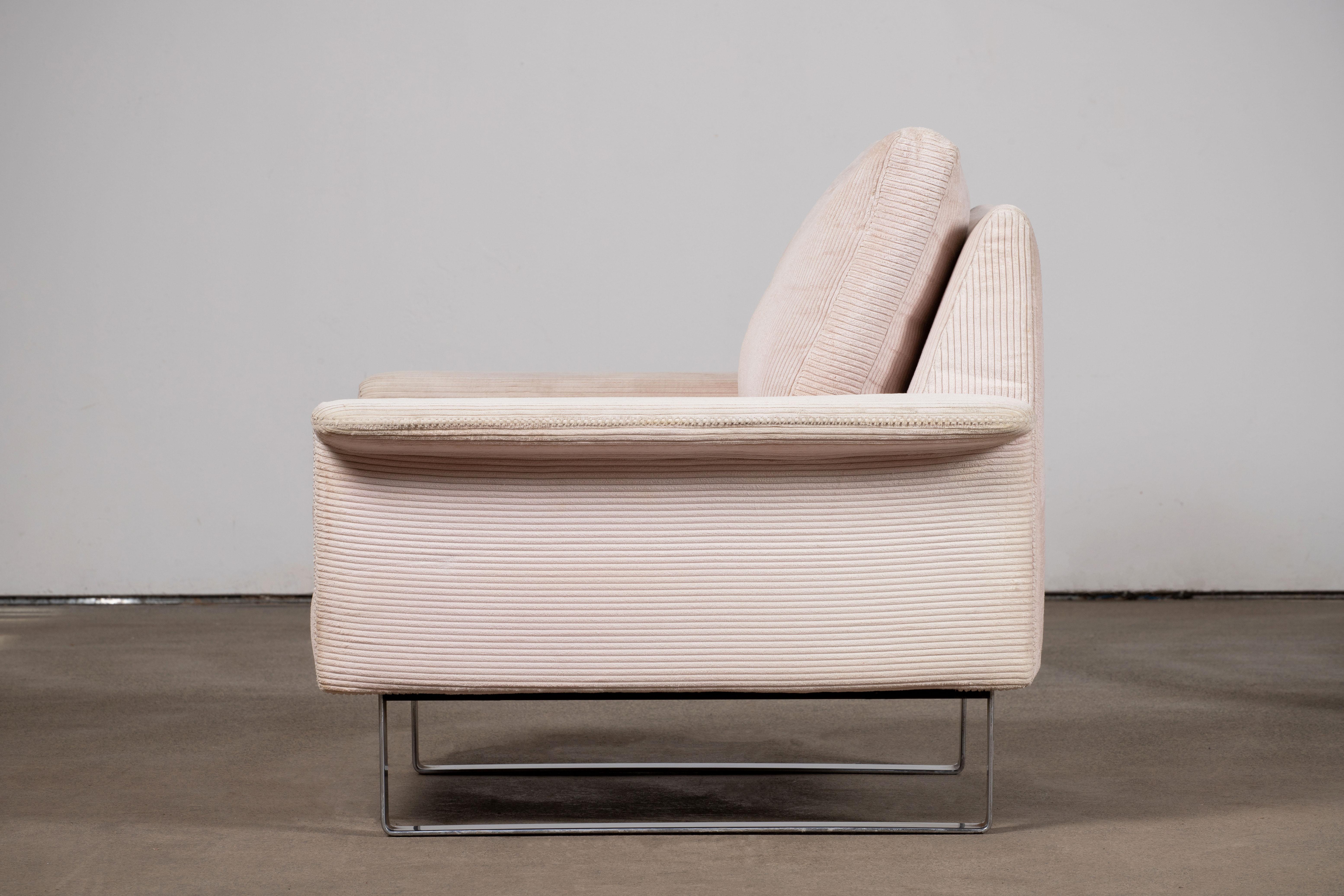 Sillones Club cromados y de terciopelo al estilo de Milo Baughman en venta 4