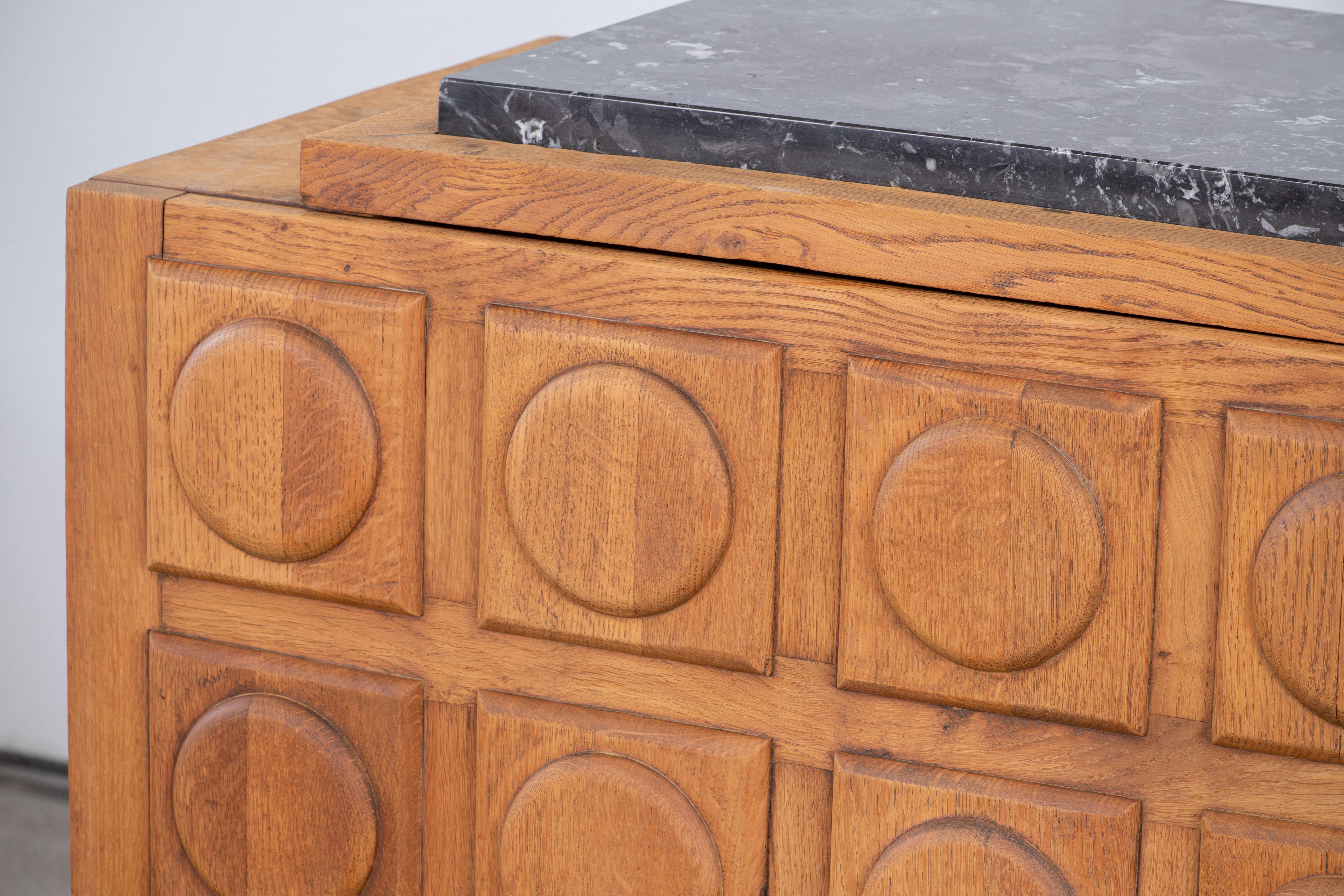 Brutalist Solid Oak Sideboard, France, 1940s For Sale 1