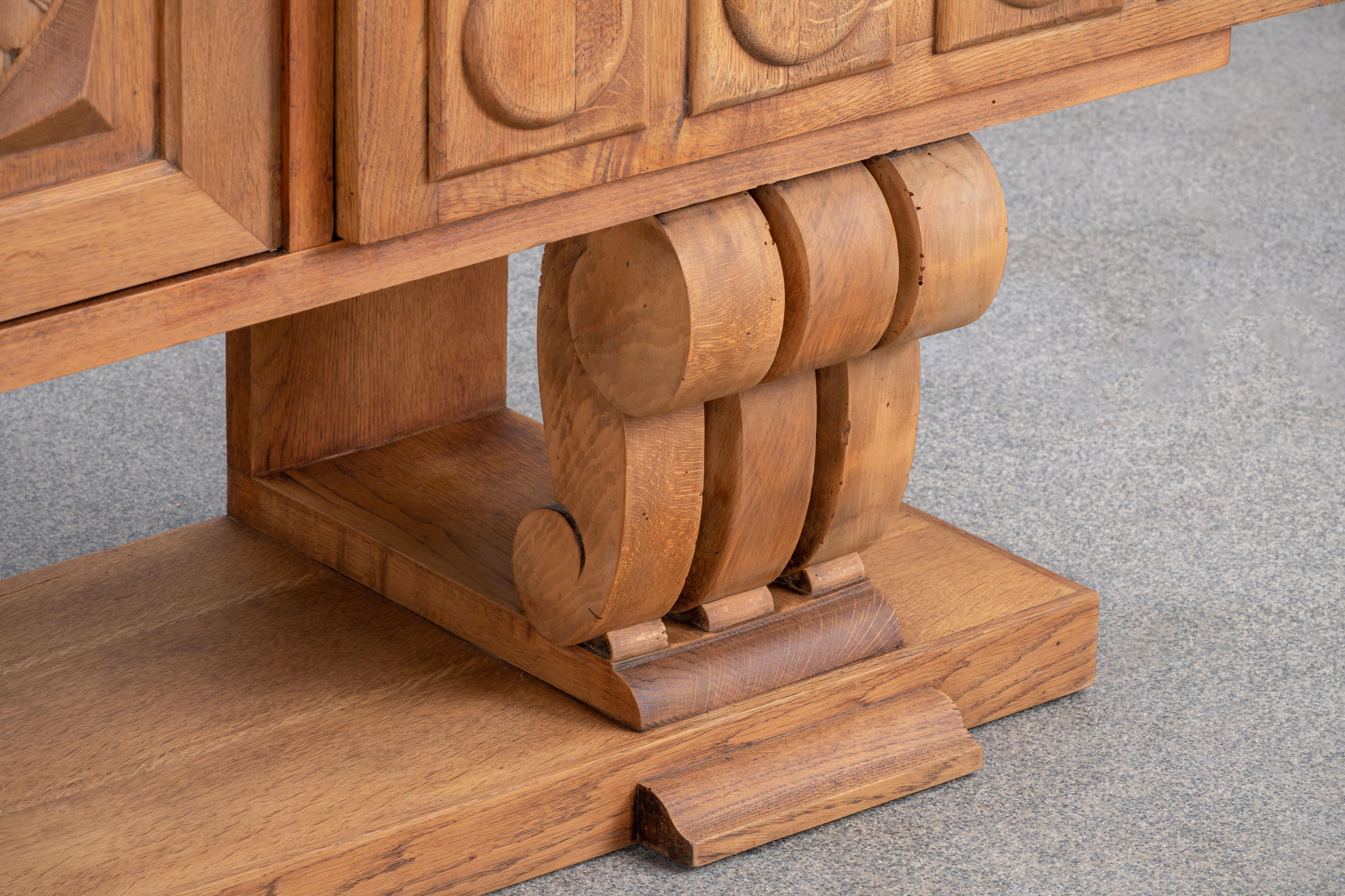 Mid-20th Century Brutalist Solid Oak Sideboard, France, 1940s For Sale