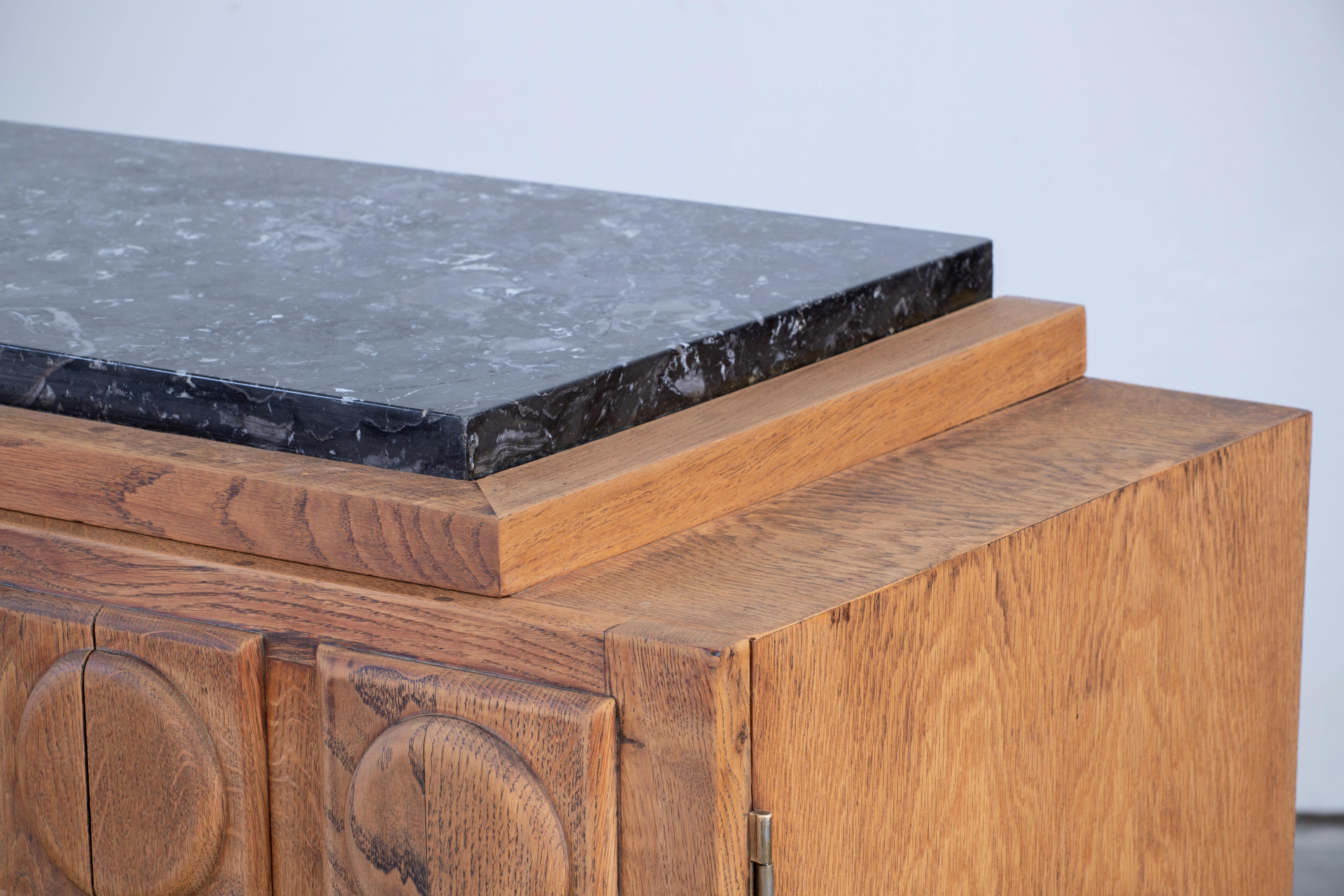 Brutalist Solid Oak Sideboard, France, 1940s For Sale 5