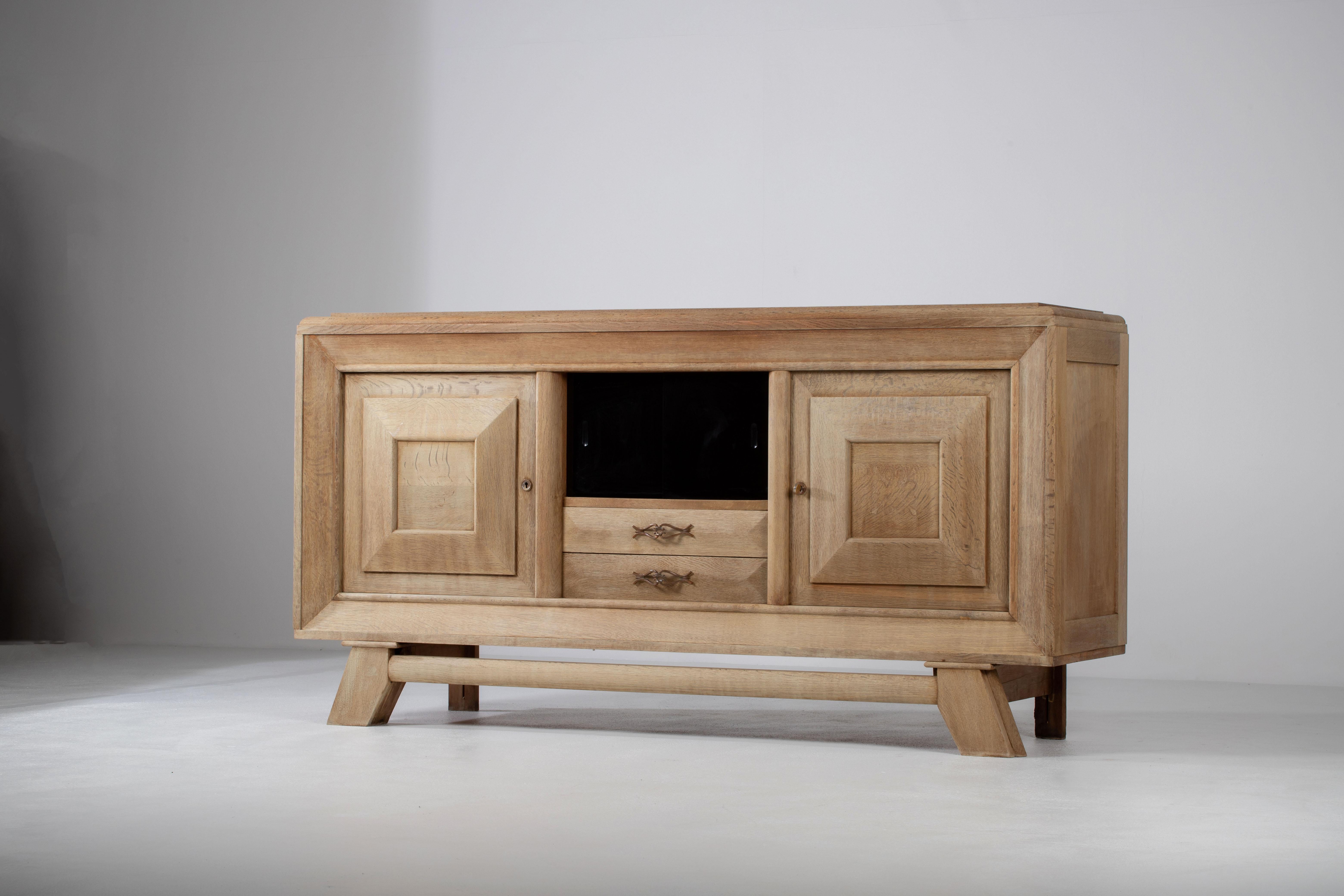 Bleached French Large Art Deco Sideboard Oak, 1940s For Sale 1