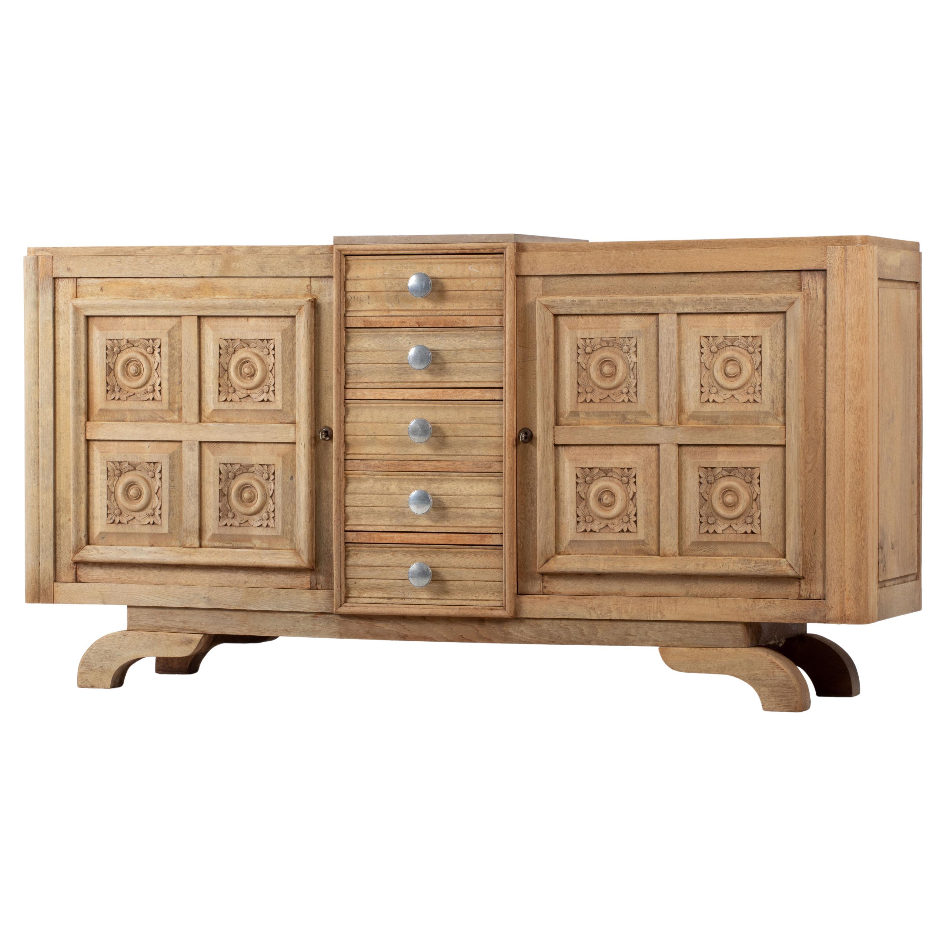 Grande credenza scultorea in rovere francese Art Deco, Francia